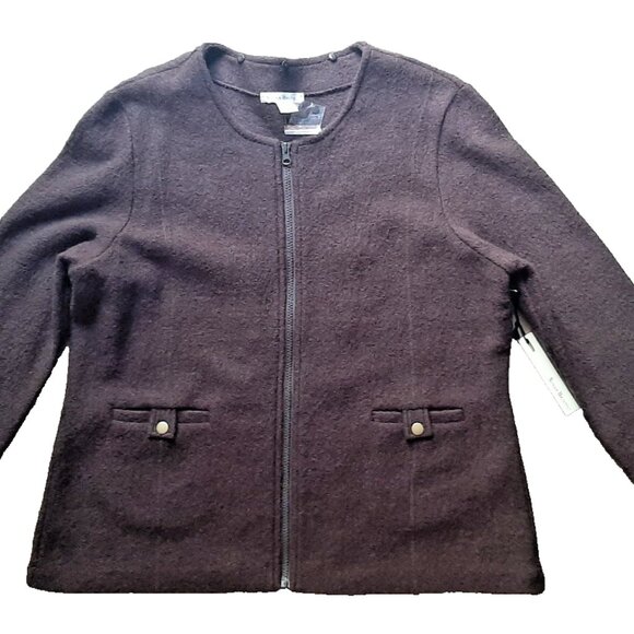 New SUSAN BRISTOL 100% Wool Brown Front Zip Jacket with a Detachable Scarf - Picture 5 of 5